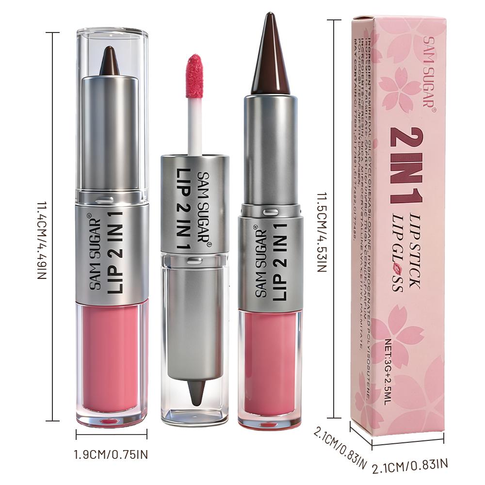 Lápiz Delineador de Labios 2en1 Cónico Degradado Marrón Nude Brillo de Labios Espejo Delineador de Labios Mate Impermeable Contorno de Labios Maquillaje No Pegajoso