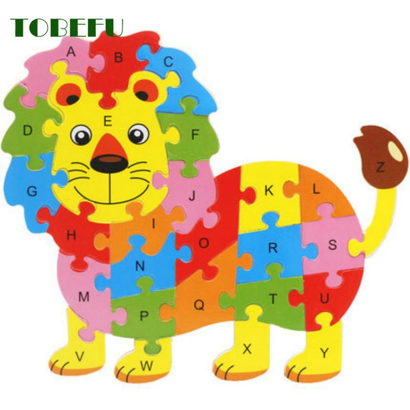 English Letter Building Block Wood Animal Jigsaw Puzzle Children Cognition Intelligence Toy For Toddlers Early Educational Gifts