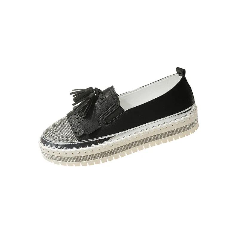 

Женские мокасины с плоским дном и неглубоким носком, модные, универсальные, повседневные, удобные, дышащие, со стразами внутри, женские туфли 40 чёрный