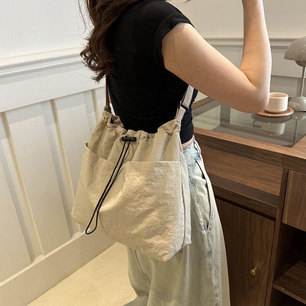 Large Capacity Drawstring Bucket Bag Korean Style Tote Bag Cute Nylon Shoulder Bag Girls