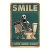 RETROSPOOKYZ Funny Skeleton Hanging Sign | Skeleton with Newspaper Art | Vintage Bar & Bathroom Decor