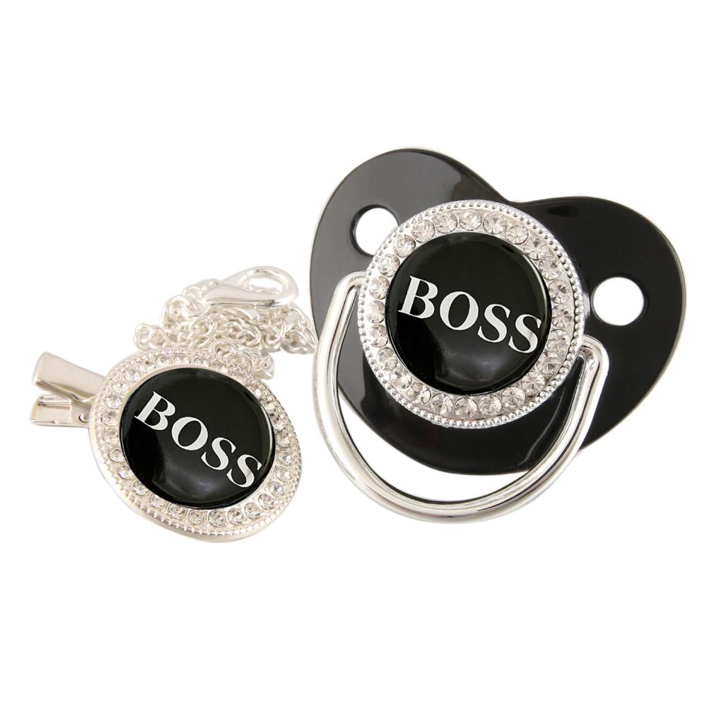 Gold Diamond Pacifier with Chain Clip