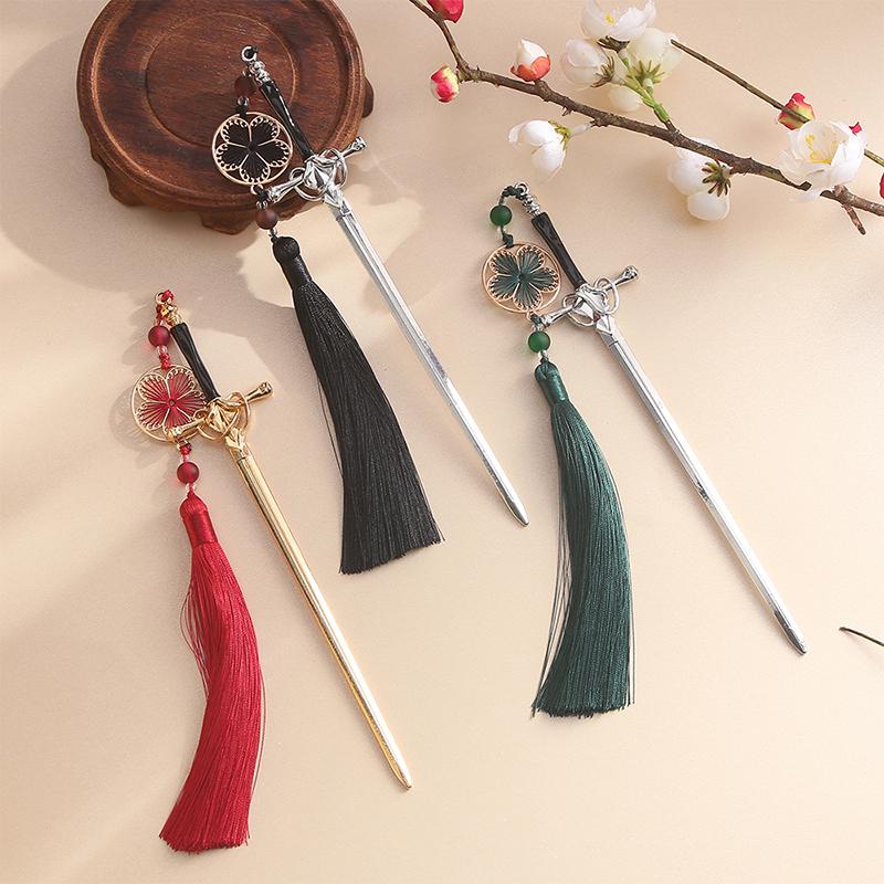 New Punk Metal Sword Tassels Hairpin Chinese Style Simple Hair Sticks For Women DIY Hairstyle Design Tools Accessories