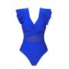 Women’s Fashion Ruffled Solid Color Bathing Suit One-Piece Bikini Swimsuit Quick-Dry Sporty Swimwear