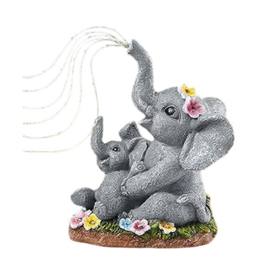 Solar Watering Elephant Statue Garden Outdoor Figurine Waterproof Resin with LED Light