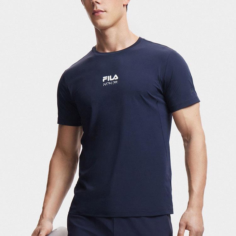 Fila Fitness Series Letter Print Breathable Sports Short Sleeve T-Shirt Men Tops Royal-Blue A11M421120FNV
