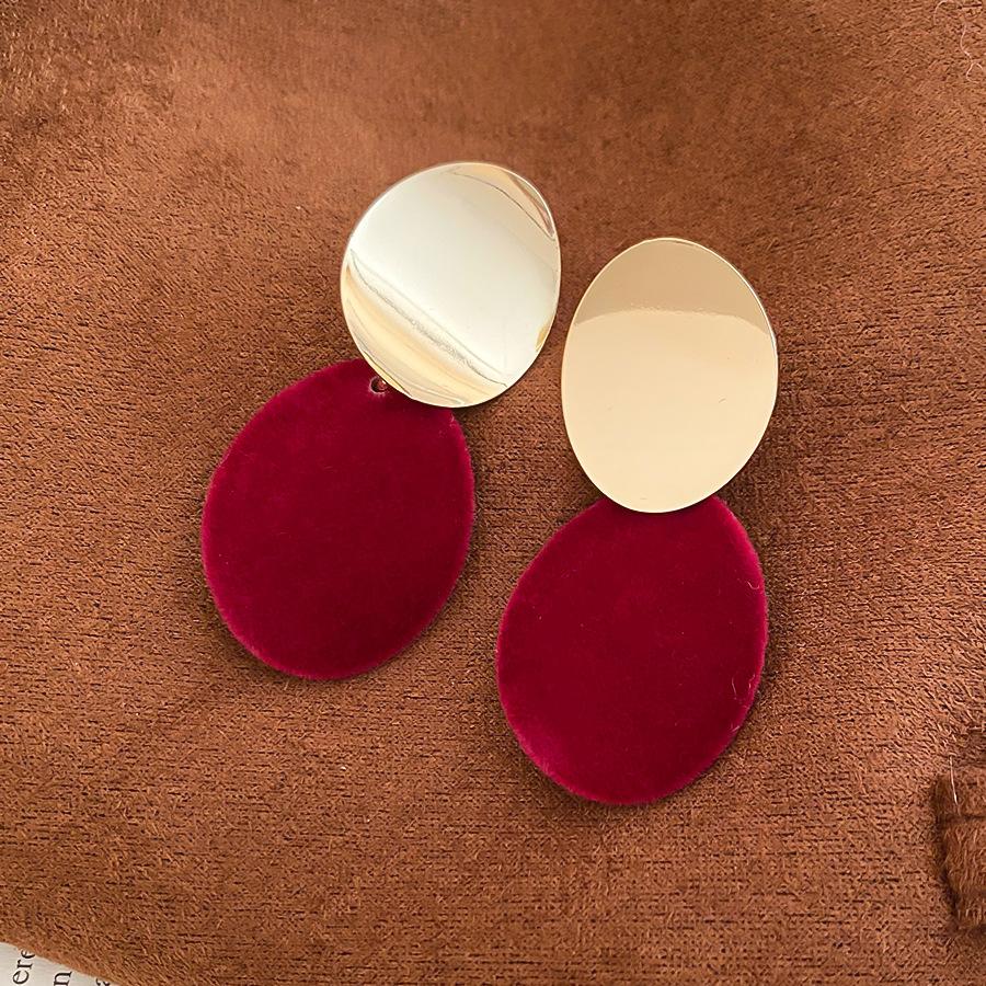 Flocking square oval stud earrings Hong Kong style temperament earrings light luxury niche earrings