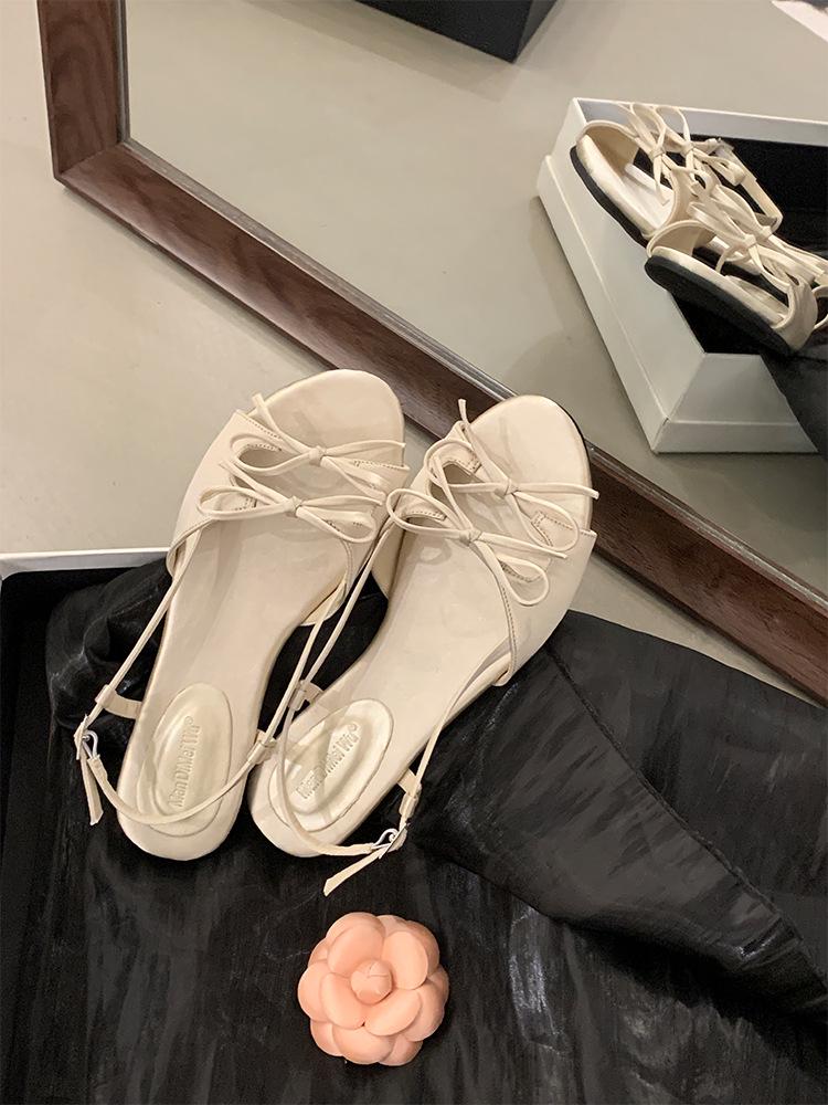 Niche French Flat Bow Sandals: 2025 Summer Fairy Shoes with Round Toe