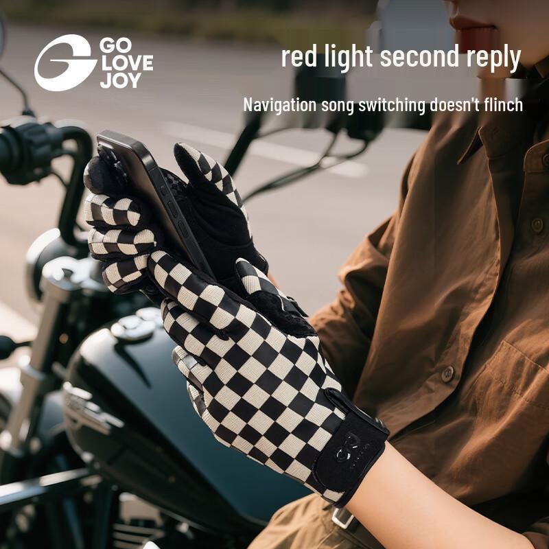 GOLOVEJOY Retro Checkerboard Motorcycle Riding Gloves