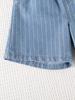 Two-piece Set for Girls: Sleeveless Top with Bow and Lace Design, and Slimming Retro Blue and White Striped Denim Shorts.