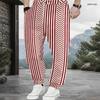Men Plus Size Drawstring Printed Jogger Pants Teal White Black Striped Star Pattern Cuffed Ankle Side Pockets