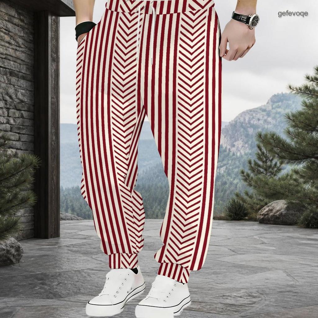 Men Plus Size Drawstring Printed Jogger Pants Teal White Black Striped Star Pattern Cuffed Ankle Side Pockets
