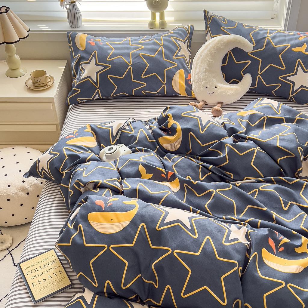 Thickened twill abraded four-piece set cartoon cute printed student dormitory bed sheet quilt set three-piece set