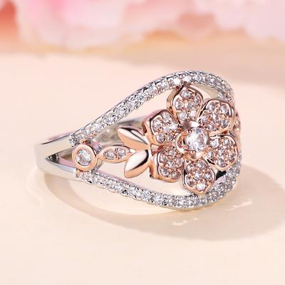 Creative Flower Rings for Women Romantic Two Color Design Wedding Engagement Rings Aesthetic Jewelry