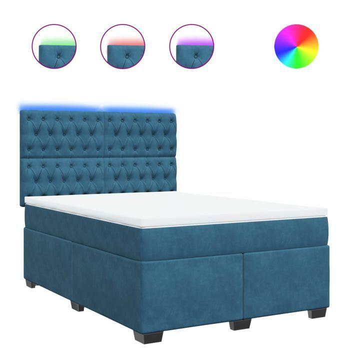 VidaXL Sommier à lattes de lit et matelas bleu 140x190 cm velours, lit, lit à plate-forme, lit à panneaux 3293216