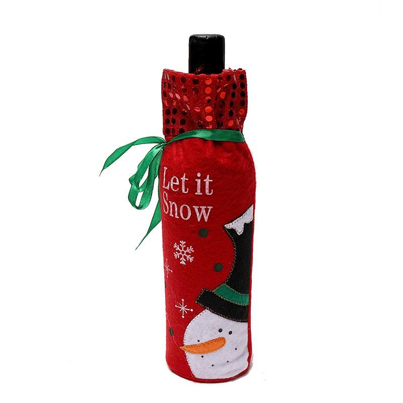 Christmas Decorations Embroidered Santa Snowman Wine Bottle Cover Gift Bag Sequin Sleeve Holiday Party Home