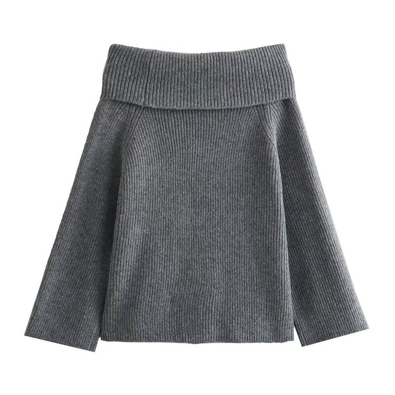 Style 2023 Autumn and Winter New Arrival Women's Clothing Slim Looking Easiest for Match Stylish Long Sleeves 2 Colors Straight Shoulder Sweater Top
