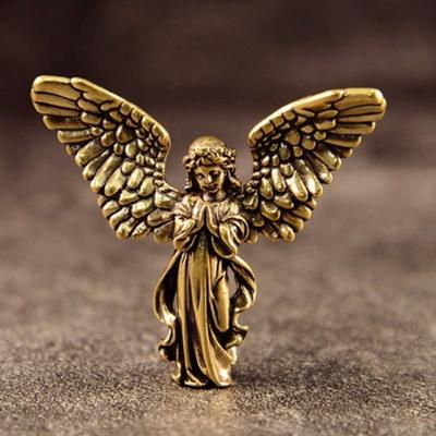 Small Antique Brass Cupid Angel Statue for Desktop Decoration