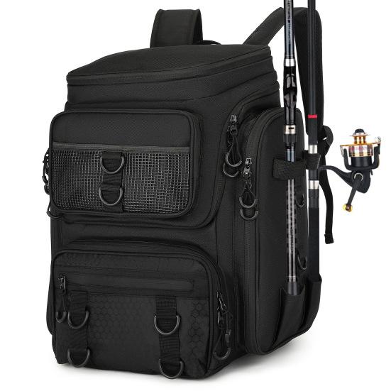 Fish Tackle Lure Organizer Storage Backpack Multi-layer Large-Capacity Design Waterproof Fishing Bag with Rod Holders