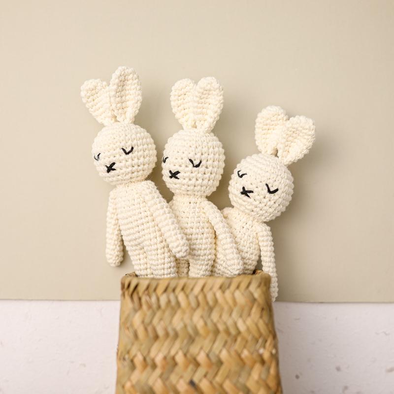 Baby Handmade Rabbit Toys Cute Crochet Bunny Doll Stuffed Cotton Toy Soothing Infant Sleeping Make Sound Birthday Gifts for Kids