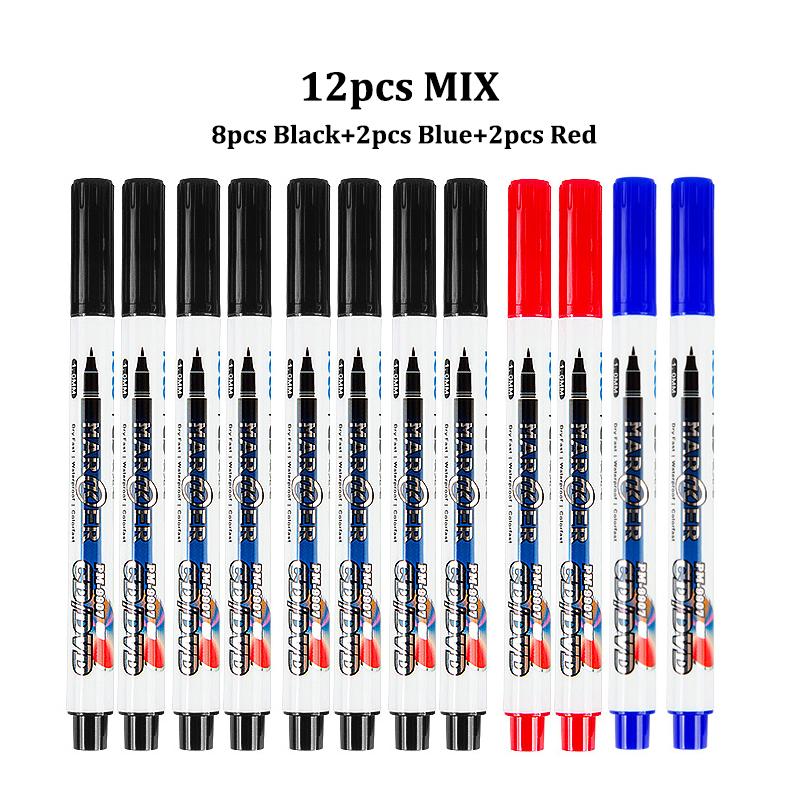 

12 Pieces/Box Permanent Markers 1mm Nib Oil-Based,Waterproof,Quick-Drying Ideal For Comics,CD,Glass And Graffiti
