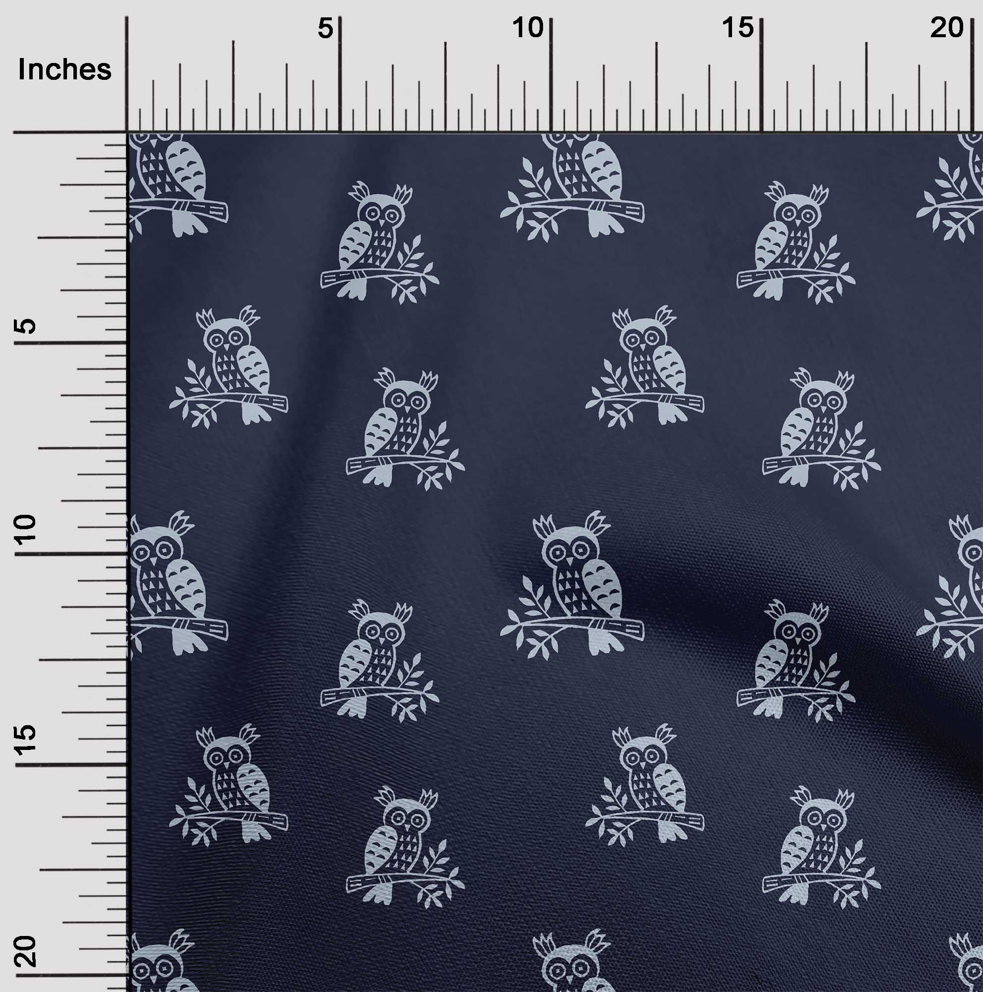 

OneOone Cotton Flex Fabric Branch & Owl Block Print Тканина у дворі 40 дюймів 42 Inch - Viscose Chiffon синій