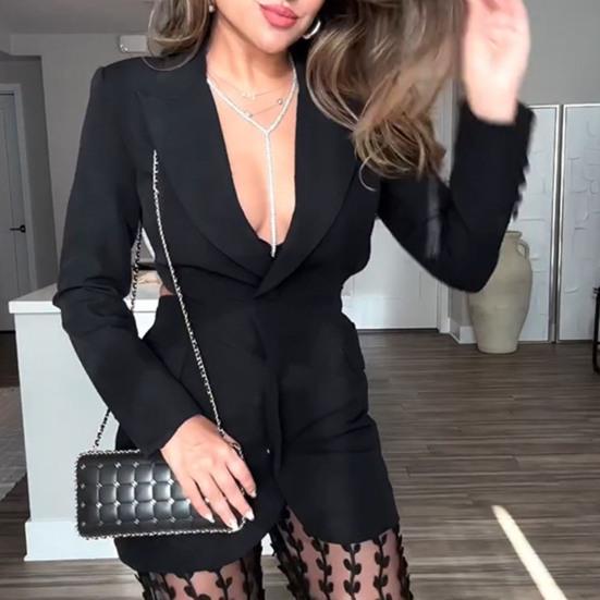 Chaqueta de traje de mujer con solapa y botones de manga larga con espalda expuesta