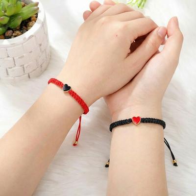 2 Pcs Romantic Heart Beaded Couple Bracelet for Women Men Fashion Braided Rope Matching Bracelets Lover Party Charm Jewelry Gift