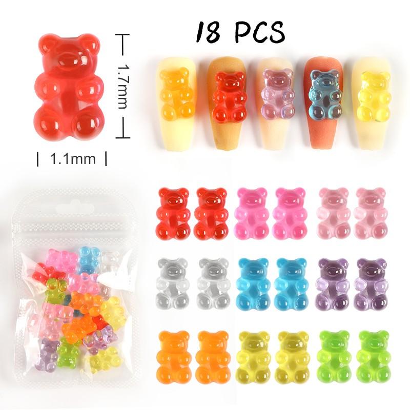 

18 шт., мармеладные мишки, стразы, подвески для дизайна ногтей, детали для украшения маникюра, каваи, драгоценные камни из смолы для профессиональных товаров для дизайна ногтей