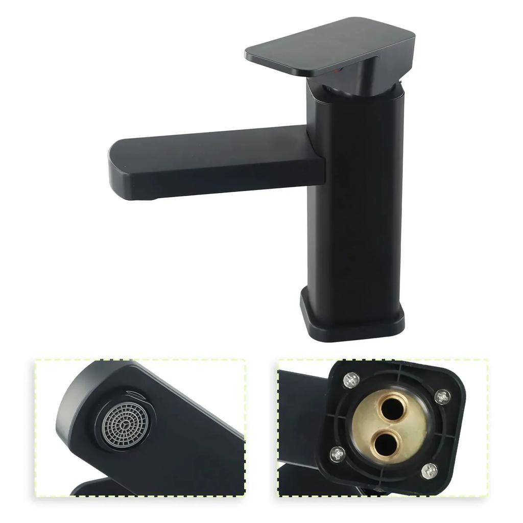 New Bathroom Faucet Hot&Cold Mixer Tap Deck Mounted Bathroom Basin Faucets Black Square Washbasin Sink Bathtub Faucet