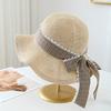 Summer Sun Hat Women's Wave-edge Fisherman Hat Breathable Knitted Wide Brim With Dot Bow Ribbon Beach Accessories For Outdoor