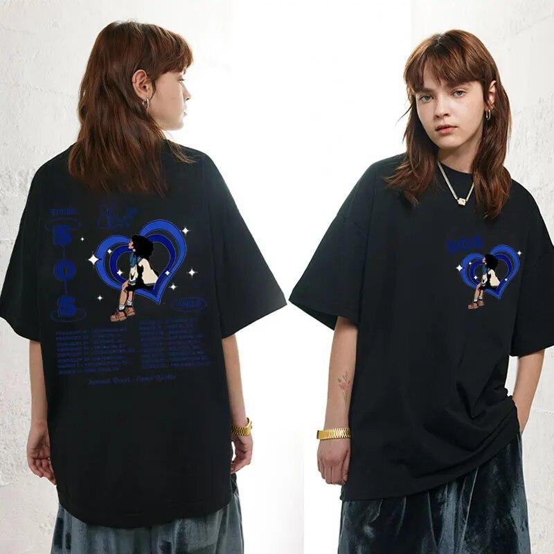 Singer SZA SOS Tour Print T-shirts Unisex Women Vintage Casual Pure Cotton T Shirt Summer The High Street Fashion Oversized T-shirt