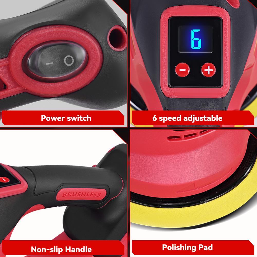 8500RPM Electric Polisher 6Gears Cordless Car Polisher Auto Electric Waxing Sanding Power Tool For 18v Battery Pin
