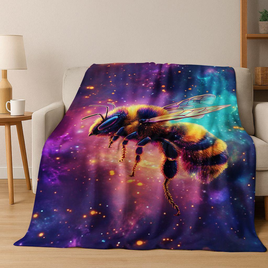 Cute Cartoon Bee HoneyBee Insect Art Flannel Blanket,Cozy Soft Throw Blanket for Home Bedroom Bed Sofa Picnic Cover Gift Kids