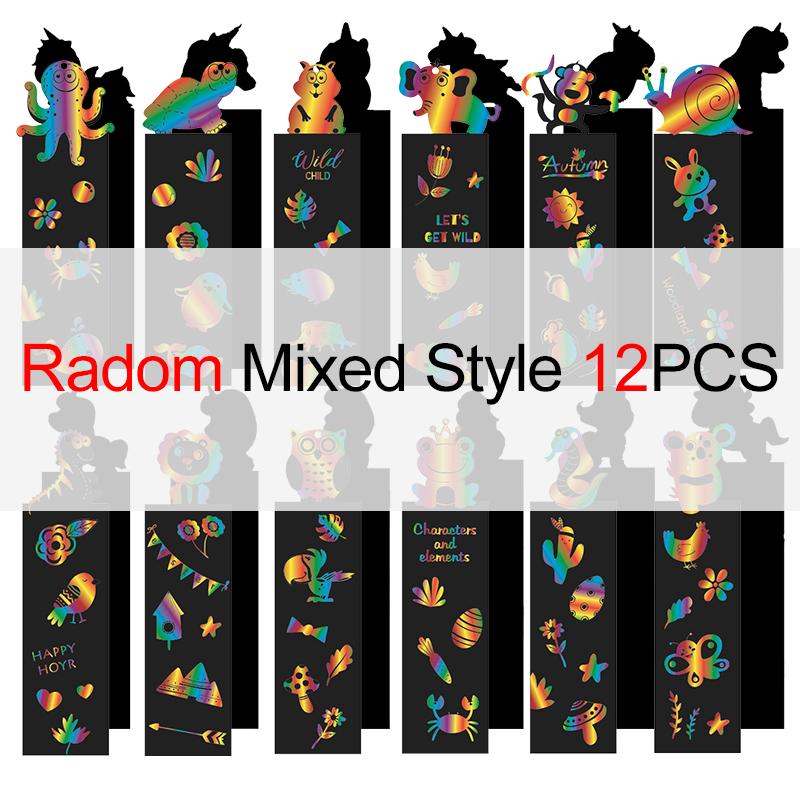 

Случайные смешанные стили 12 шт. Волшебная закладка для скретчинга, цветная скретч-бумага, сделай сам, канцелярские товары, фестивальные сувениры для вечеринок, игровой реквизит, подарок ZYF