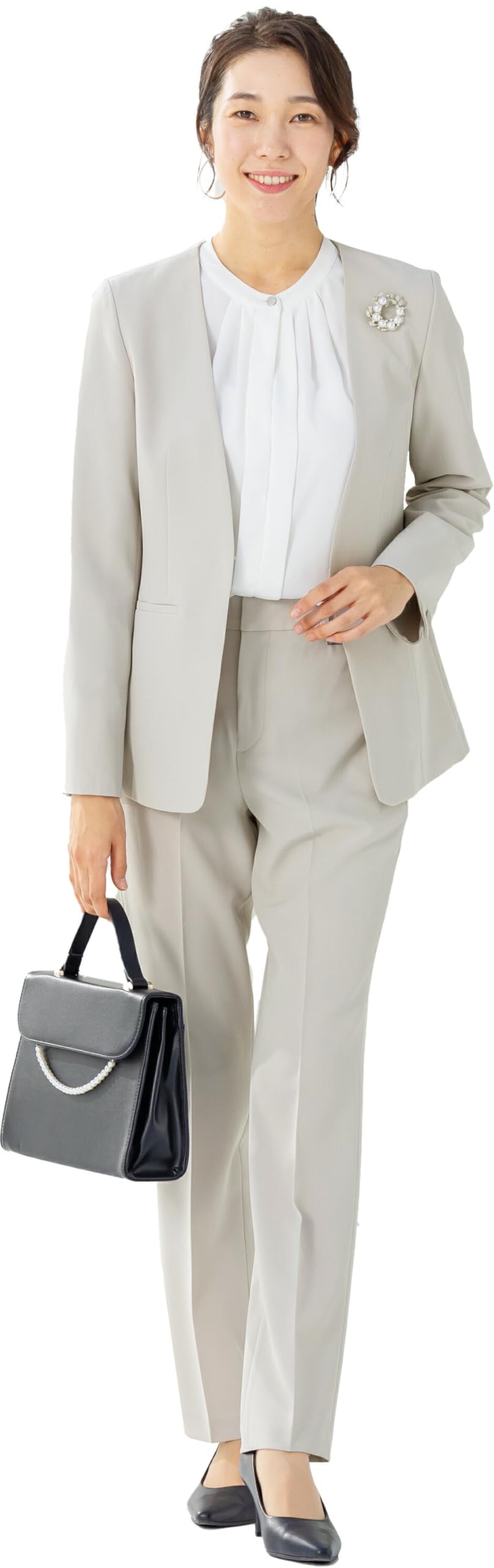 

Add Rouge Women s Washable Suit, Colorless Jacket and Straight Pants, 2-Piece Set with Elastic Waist [b5206] Size 17, ABR, Greige