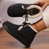 Fashion Retro Fleece Thick Warm Ankle Boots Women Lace Up Platform Snow Boots Woman Winter Pu Leather Short Plush Booties Female