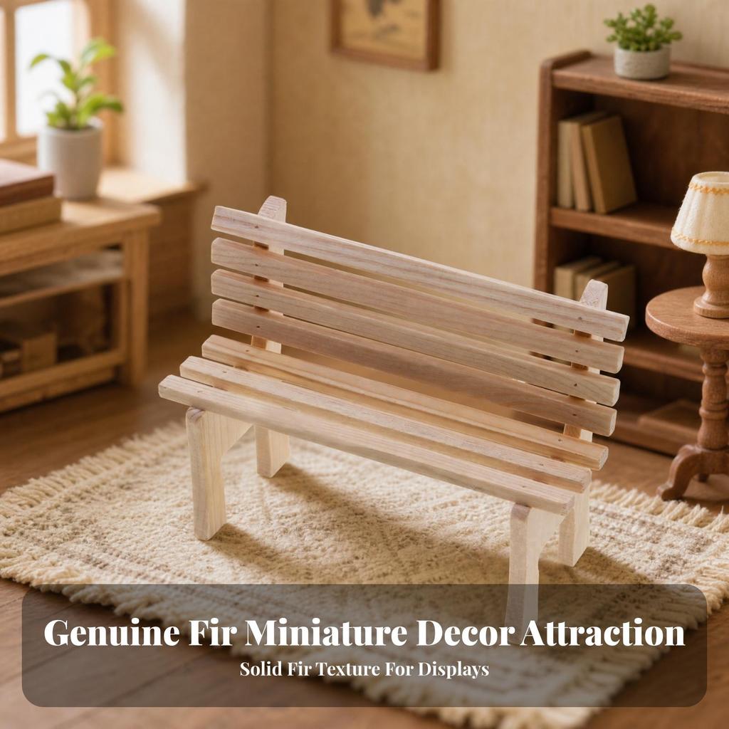 Miniature Fir Wood Bench Rustic for Shelf Decor, Craft Aficionados