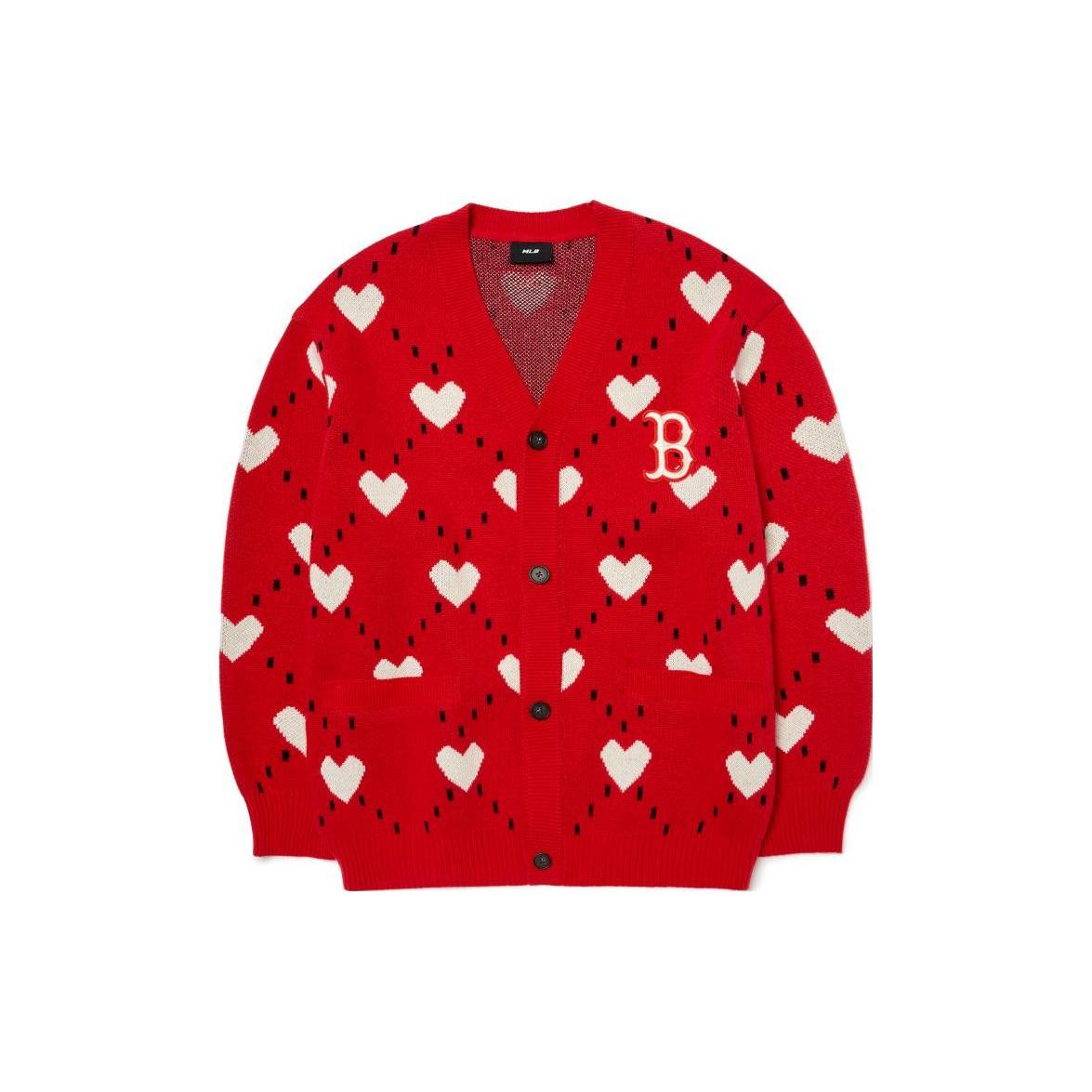 MLB Sweaters Unisex Red V neck Moderate Cardigan 3AKCH0224-43RDS L