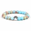 8mm Tigerauge & Weißer Türkis Hundepfote Elastisches Armband