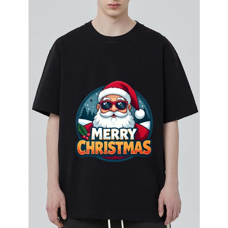 

Christmas T Shirt Black Santa Claus with Sunglasses Merry Christmas Print for Holiday Party XXXXL чёрный