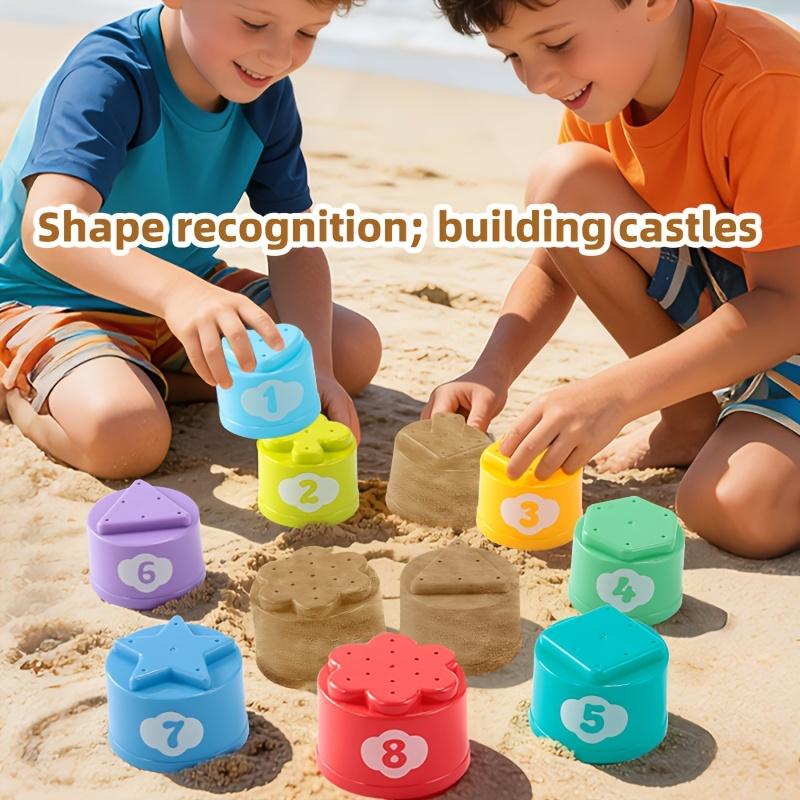 9PCS Rainbow Stacking Cups Set Random Color Nesting Cups Infant Bathroom Bath Water Toys Beach Sand Play Toys for Toddlers Gift