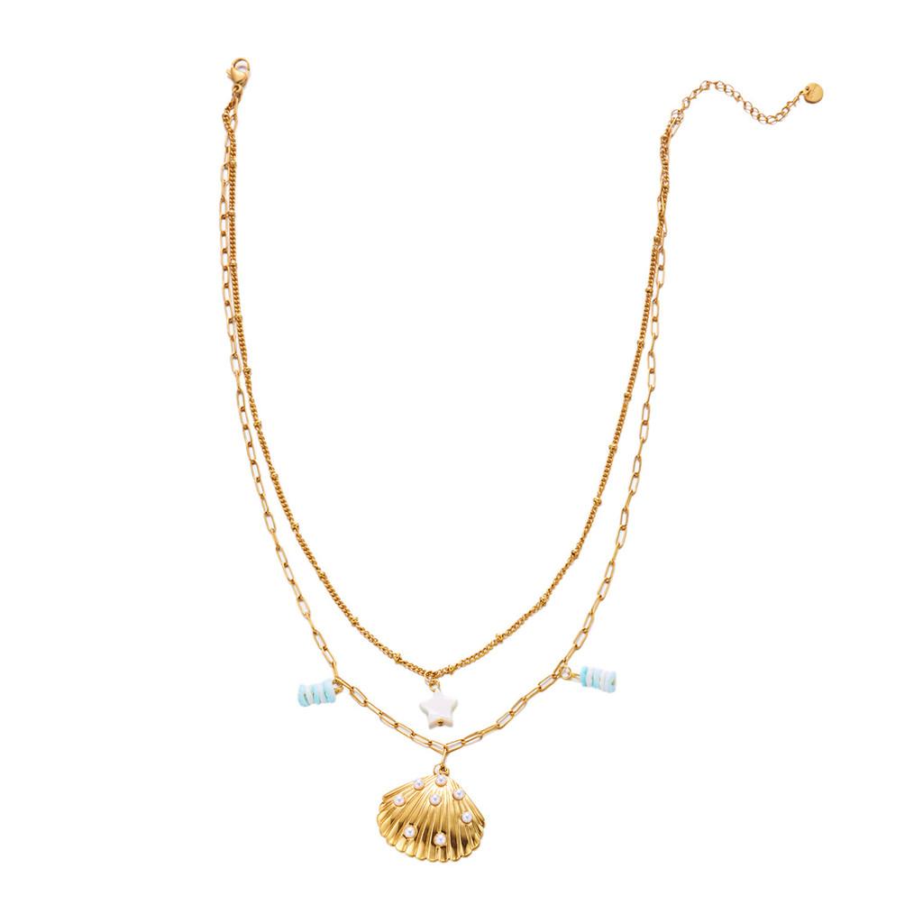 Bohemian Beach Inspired Stainless Steel Pendant Necklace With Shell And Sun Design For Women