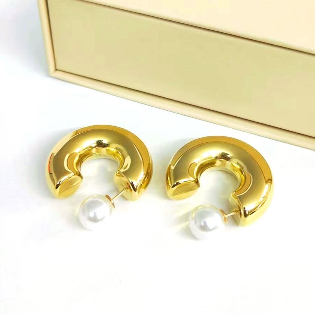 

Htpwe Stainless Steel Letter C Glossy Double Earrings Women 18k Gold Plated Couple Holiday Gift Earrings Party Daily Zircon