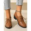 Fall 2025 New Thick-heeled Low-top Single Shoes Women's Plus-size Lace-up Retro Leather Shoes