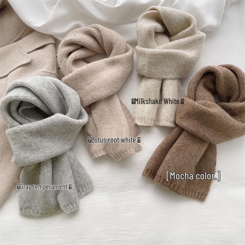 Korean Style Wool Blend Thick Warm Scarf - Solid Color Couples' Neck Scarf
