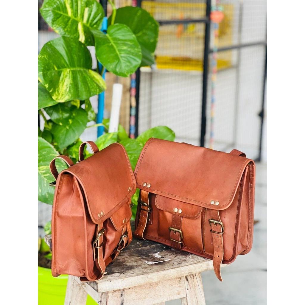 Leather Motorcycle Saddle  Vintage Goat Bag Panniers Two Genuine Bags Real