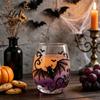 Skull Design Decorative Cup Halloween Artisan Glassware, Bat/Wizard Hat/Scarecrow/Crow Hand Painted Goblet, 420ml Crow Motif Gothic Glassware