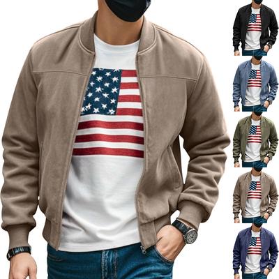 Foreign Trade Spring and Autumn Suede Solid Color Men's Zipper Jacket Casual Retro Long-sleeved Cardigan Jacket Men