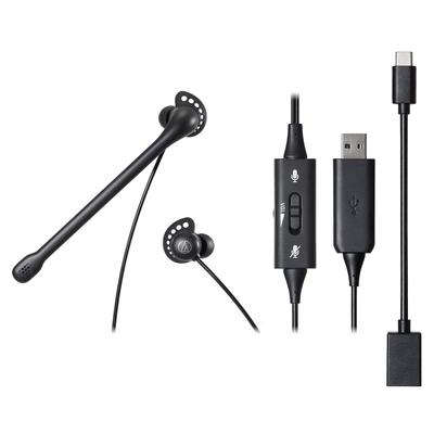Audio-Technica ATH-202USB USB In-Ear Headset, Type-AType-C Compatible, Noise-Canceling Microphone, Handheld Controls, Deodorizing, U-Shaped Cord, for